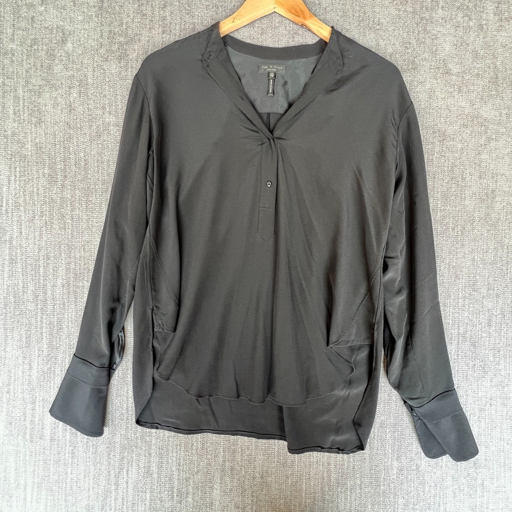 Rag & Bone NY Tunic Top Womens XS Black Long Sleeve V-Neck High Low Hem Boho
